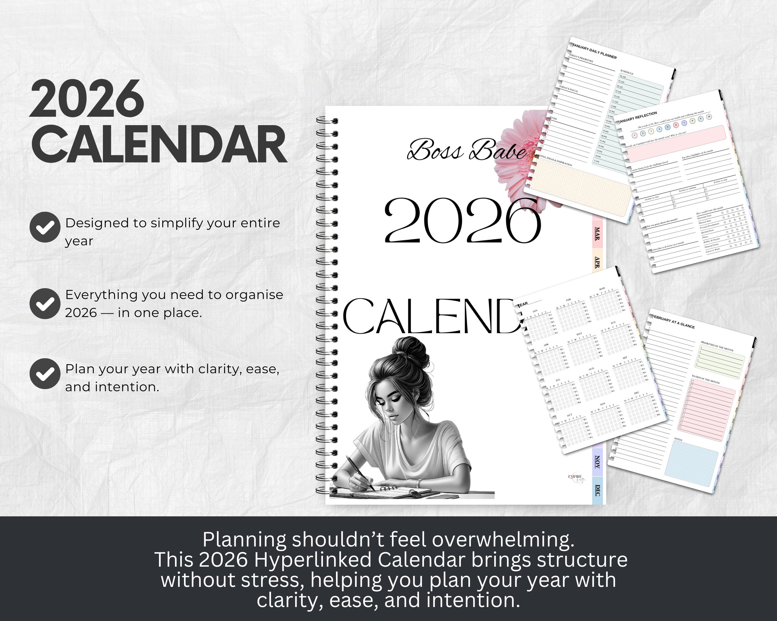 Hyperlinked 2026 Calendar – Boss Babe Edition