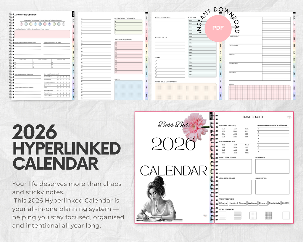 Hyperlinked 2026 Calendar – Boss Babe Edition