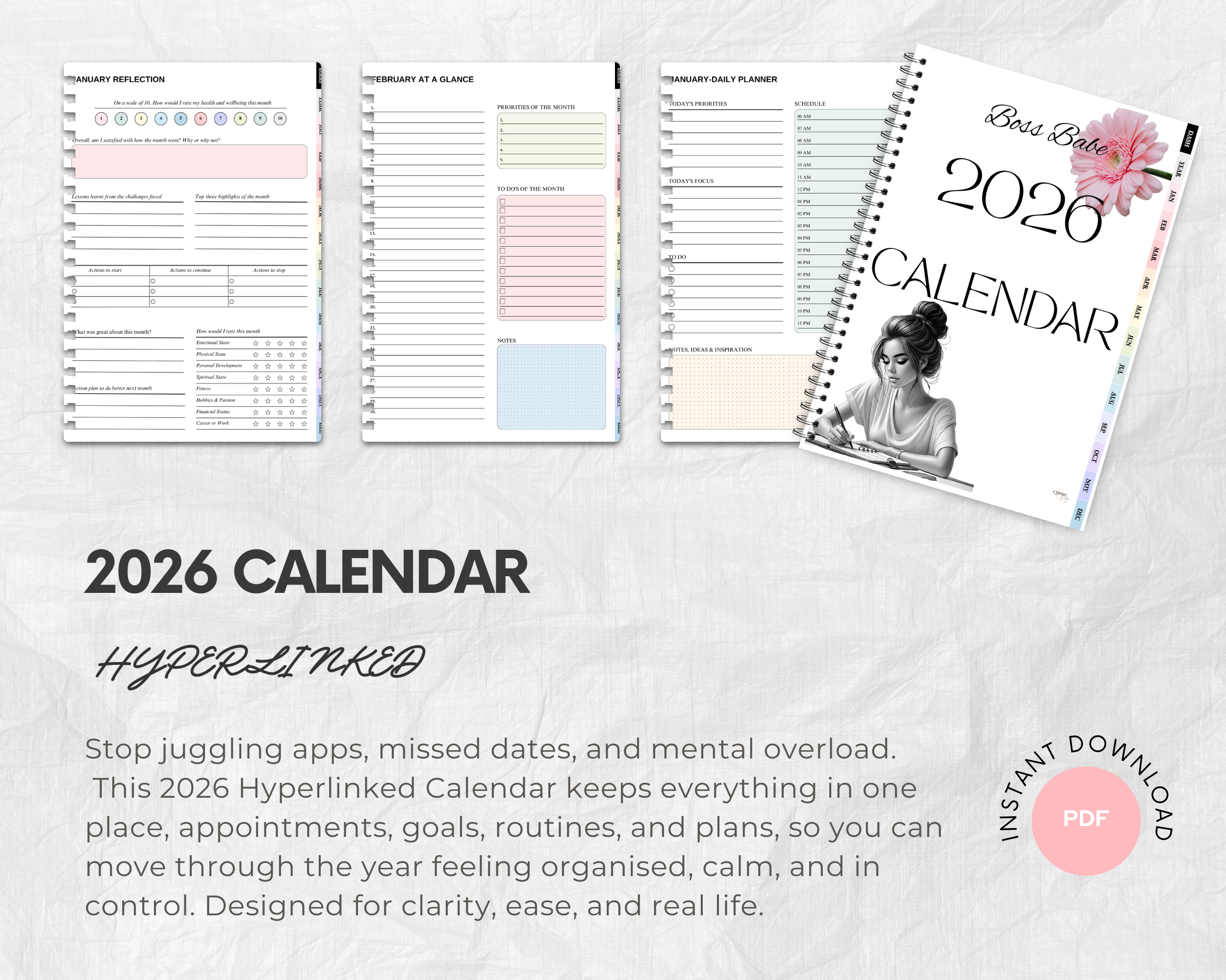 Hyperlinked 2026 Calendar – Boss Babe Edition