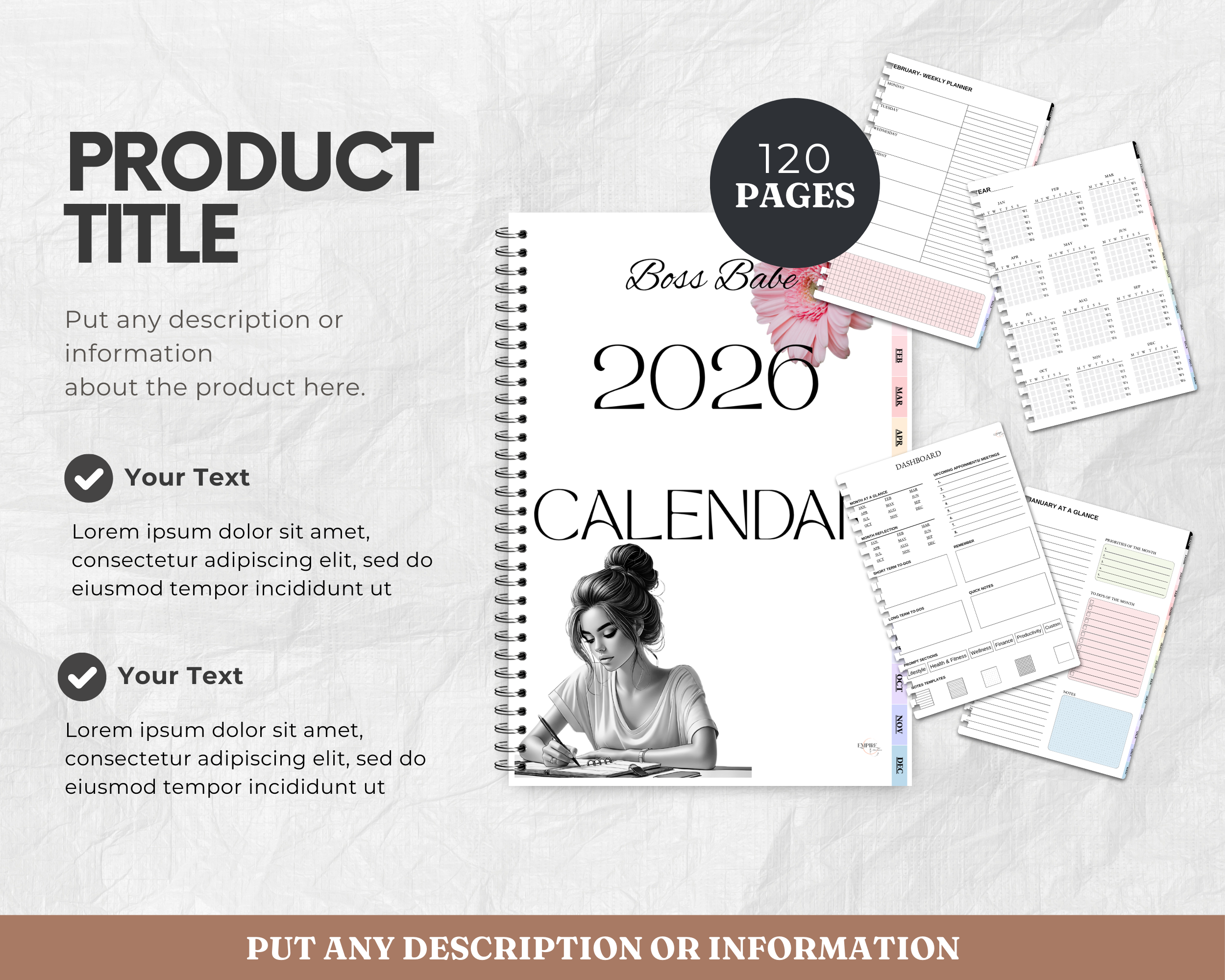 Hyperlinked 2026 Calendar – Boss Babe Edition